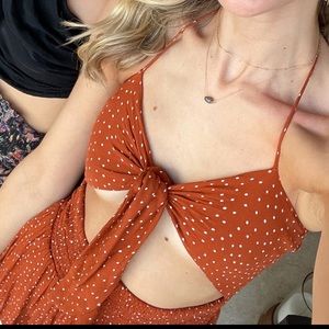 Burnt Orange Polka Dot Cutout Romper